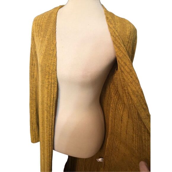 Warm Yellow Umgee Mustard Ribbed Knit Open Long Cardigan Duster size S - Picture 5 of 11